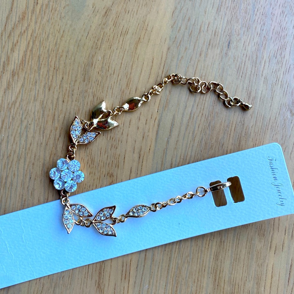 Golden Crystal Bracelet Leaves Flower Boho